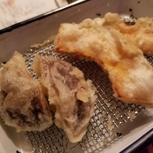 屋台：玄海、料理：天ぷら(椎茸、かぼちゃ)
