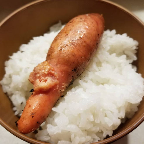 屋台：てっちゃん、料理：焼き明太子ご飯
