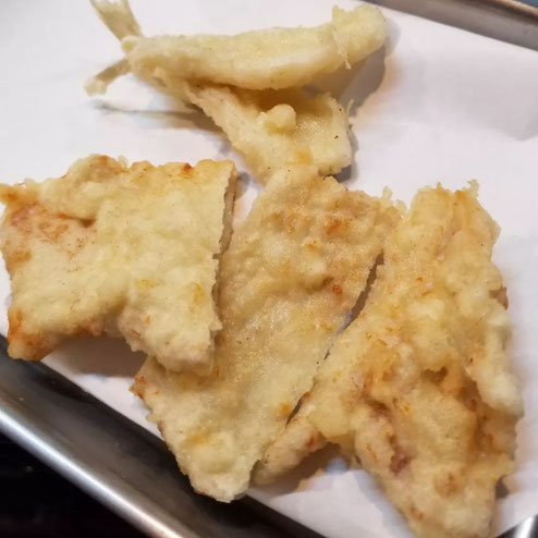 屋台：一平、料理：豚ロース天ぷら、キス天ぷら