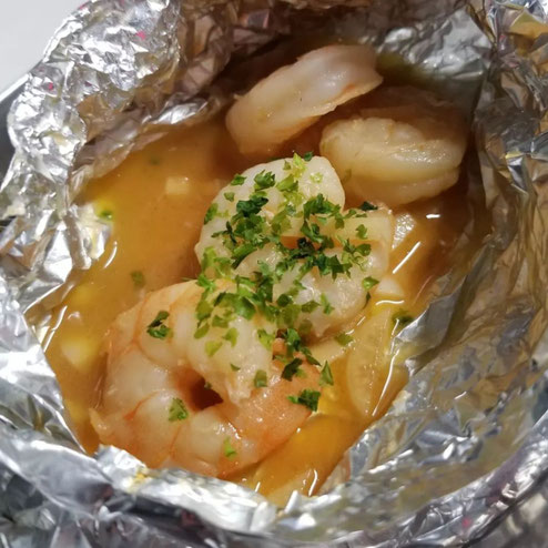 屋台：長浜市民球場、料理：エビ5連投