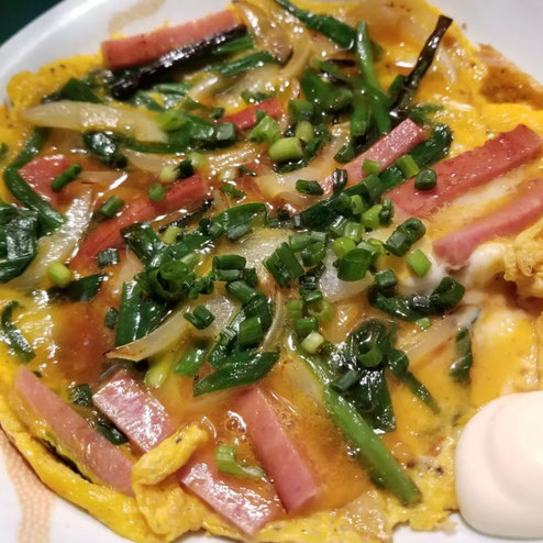 屋台：ちょうちん、料理：ニラ卵とじ