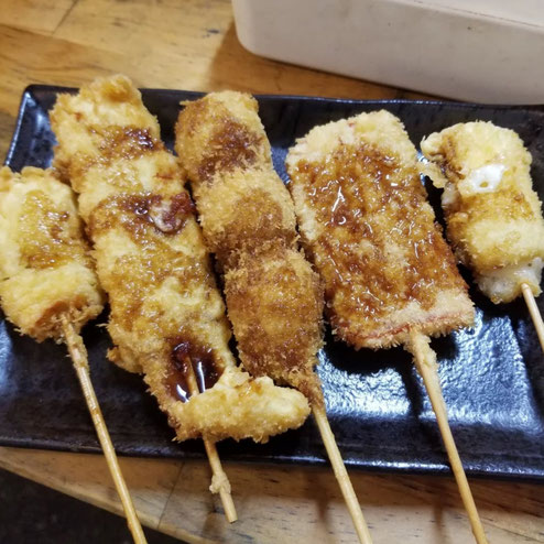 屋台：長浜屋台　どげん家、料理：おまかせ5本盛り