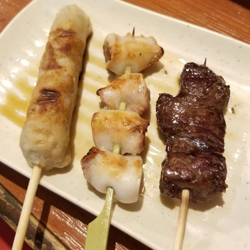 屋台：笑平、料理：串焼