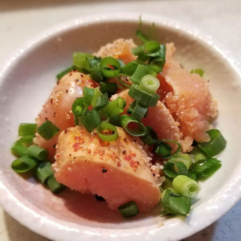 屋台：みっちゃん　(新鮮具味)、料理：あぶり明太子