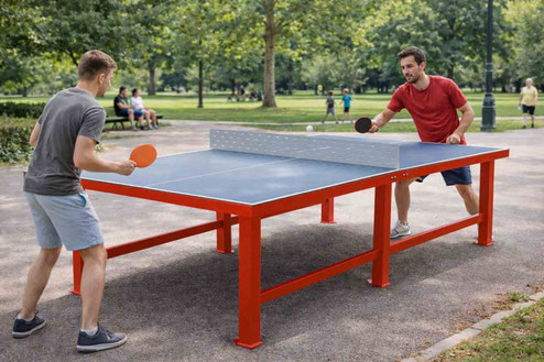 Pingo Lite Tischtennistisch in der Standardfarbe RAL 2002 Orange.