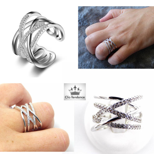 Anneau ajustable argent et zirconium