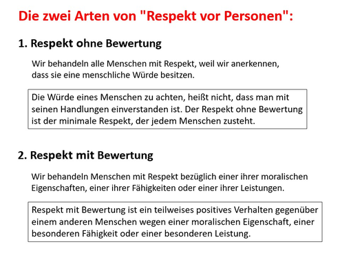 Was ist Respekt? - zwei Arten von Respekt vor Personen - Respekt mit Bewertung - Respekt ohne Bewertung - www.learn-study-work.org