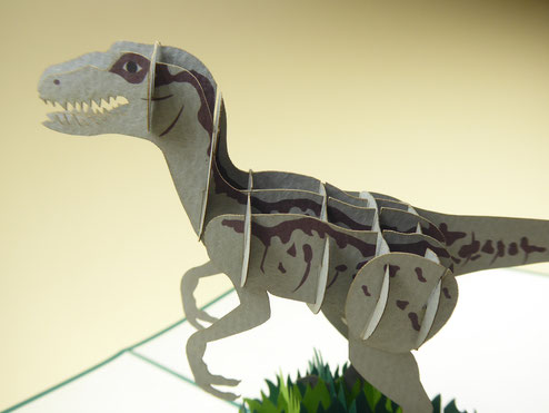 carte pop-up dinosaure, carte d'anniversaire velociraptor en 3D
