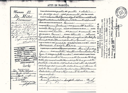 Atto di nascita di Ferruccio de Mitri , 1884