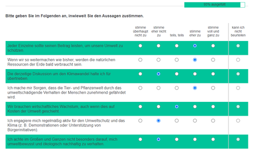 Fragebogenskala zur Erfassung Umweltbewusstsein