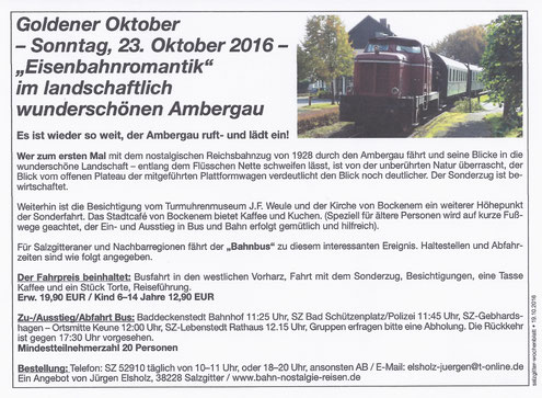 Goldener Oktober; Eisenbahnromantik im landschaftlich wunderschönen Ambergau