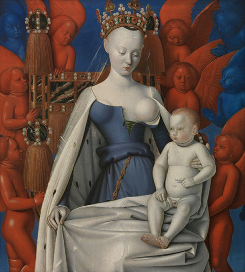 Jean Fouquet, Diptychon von Melun, um 1455, rechter Flügel,  Antwerpen, Koninklijk Museum voor Schone Kunsten