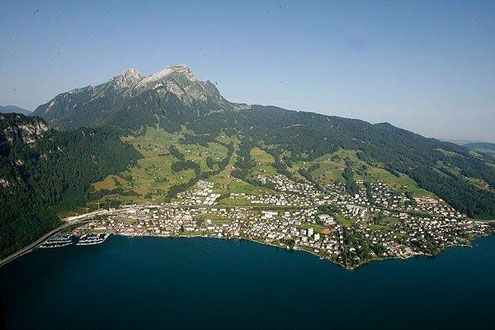 Luftbild Region Hergiswil (NW) am See mit Orientierung zur Massagepraxis Massagen Scheuber
