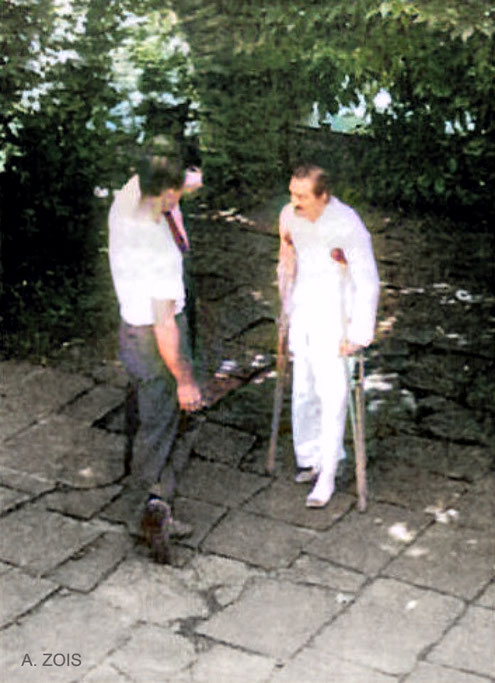 Meher Baba getting therapy advice from Dr. Donkin at Locarno. Image rendered by Anthony Zois. Trimmed image..