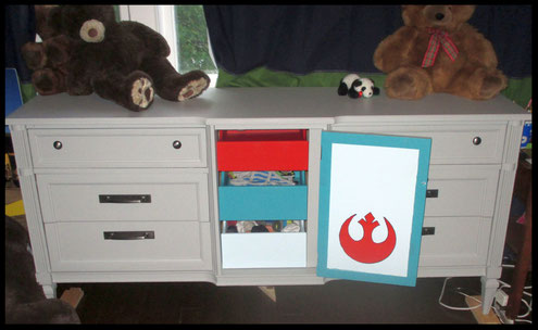 Front view of colorful drawers painted with Cottage Paint