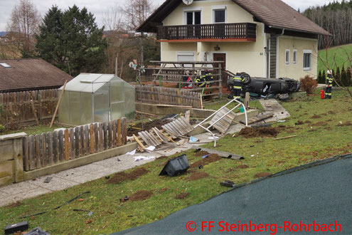 Feuerwehr; Blaulicht; FF Steinberg-Rohrbach; Unfall; PKW; Garten; L301;