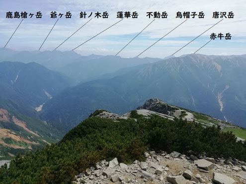 薬師岳山頂より赤牛岳方面の山々