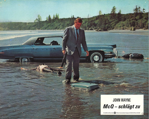 John Wayne on location for "McQ", on the beach of Olympic Peninsula, at Ocean Shores. 