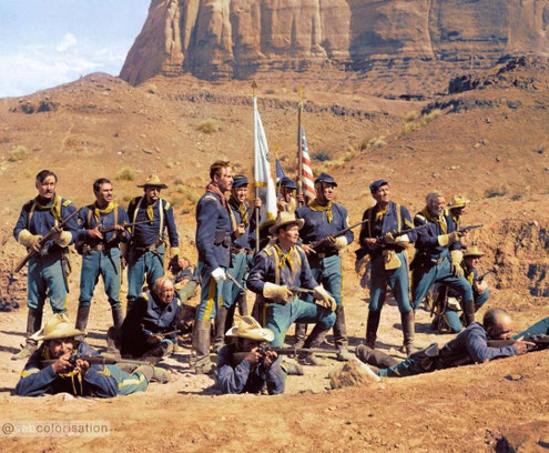 The place in Monument Valley called Red Door Mesa is a narrow canyon in Monument Valley. John Ford shot the massacre in "Fort Apache" there.