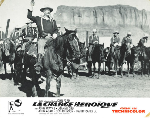 Monument Valley's Mitten Buttes in the background of the scene when John Wayne leades his troop out of the fort. 