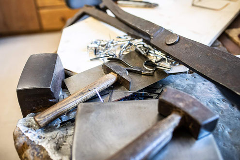 Old hand tools for jaw harps production by hand according to old craft tradition 