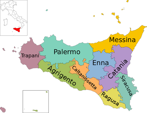 シチリア州 (Sicilia) 地図 (Wikimedia Commons)