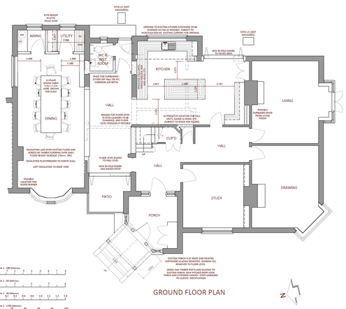 Drawing extract, showing the proposed ground floor plan