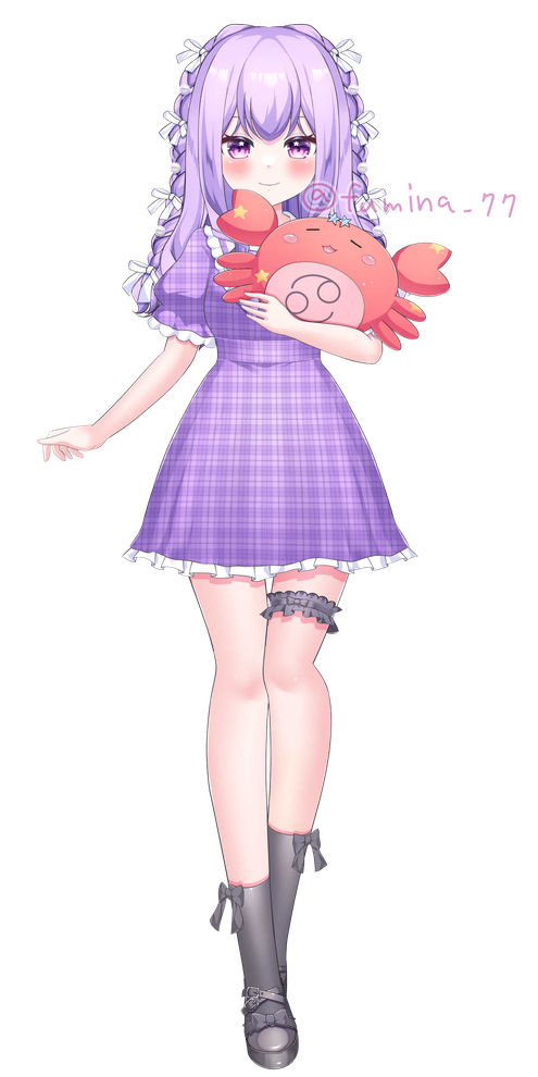 星座モチーフのvtuber星結テリア、蟹のぬいぐるみと一緒