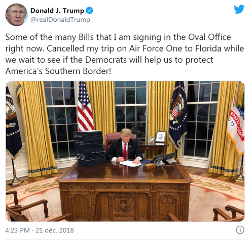 Figure 3. Photo posted on Twitter page @realDonaldTrump on December 22, 2018.
