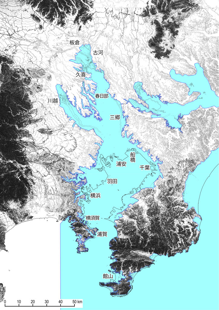 図3　関東平野縄文海進の海の範囲