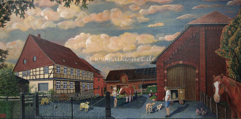 Hof in Rheden, Auftragsarbeit, Acryl auf Leinwand, 140 x 70 cm