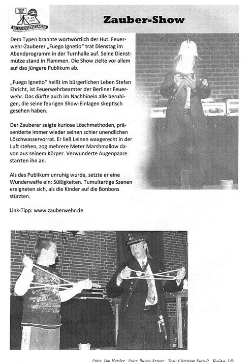 Aus der Zeltlagerzeitung "Martinshorn on Tour" der Jugendfeuerwehr Hamburg 