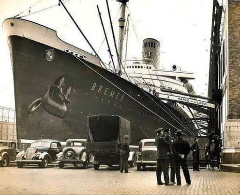 S.S. Bremen docked in New York in the 1930s