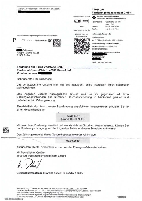 Vodafone kommt nun mit Inkassobüro