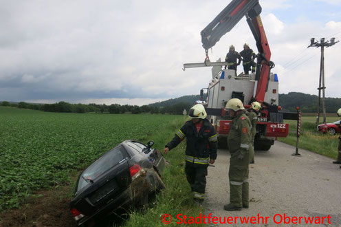 Feuerwehr, Blaulicht, Stadtfeuerwehr Oberwart, Unfall, Bergung, PKW, Güterweg