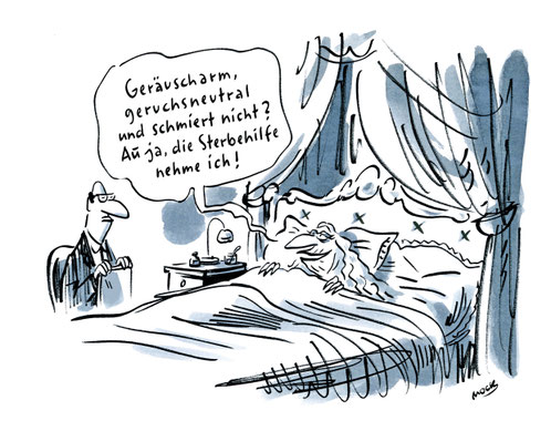 Cartoon von Mock zum Thema Sterbehilfe