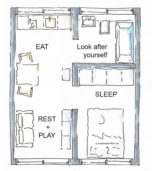 Small Footprint Floor Plan by Heidi Mergl Architect