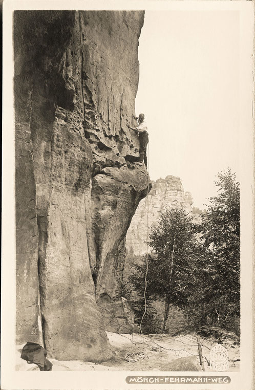 Kletterer am Mönch-Fehrmannweg, Foto: Walter Hahn, 1920