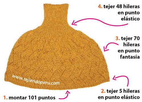 Tutorial: capa con cuello alto tejida en dos agujas o palitos