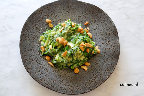 Andijvie rucola stamppot met cashewnoten