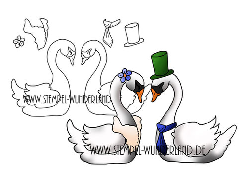 Digi Stamps Hochzeit Set Stempel Schwan Schwäne Braut und Bräutigam von www.stempel-wunderland.de