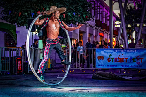 Pancho Libre on stage performing Cyr Wheel