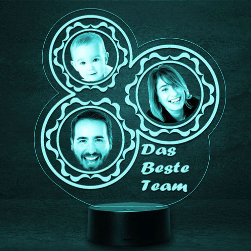 Foto Bilderrahmen Rund 3 fach Personalisierte 3D 2D Led Geschenk Lampe Kinder Familie Freunde Geburt Nachtlicht Schlummerlicht personalisiert mit Namen
