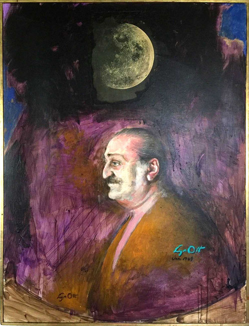 Avatar Meher Baba with Moon by Lyn Ott - Original Oil on Canvas -  Large Painting 3'X4' - 1969