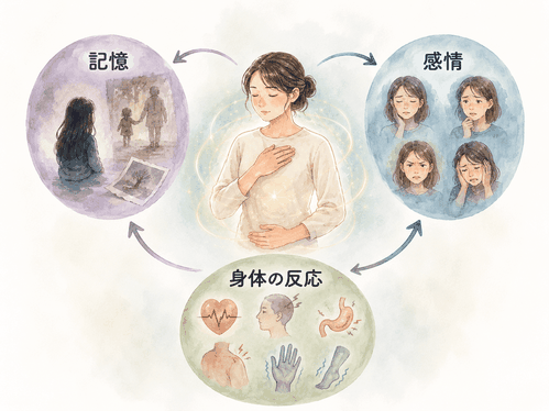トラウマは記憶や感情だけでなく、身体の反応とも深く関係していることのイメージ画像
