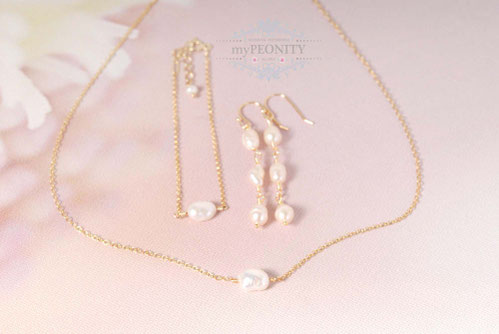 einzelne perle armband und halskette, drei perlen ohrringe schmuckset