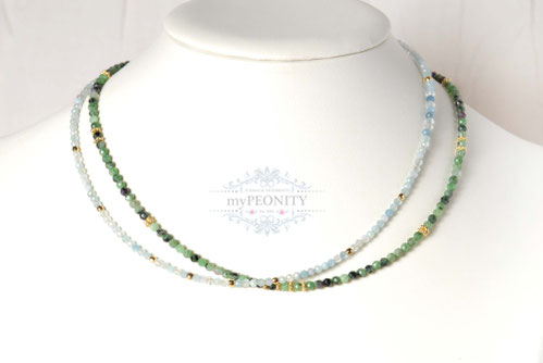 Aquamarin Edelstein Halskette, dunkelgrüne Rubin-Zoisit Kette