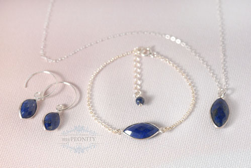 je ein einzelner lapislazuli marquise form in silber halskette armband kleine kreolen