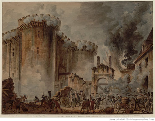Aquarelle de la prise de la Bastille, par Jean-Pierre Houël (1735-1813), 1789, BnF
