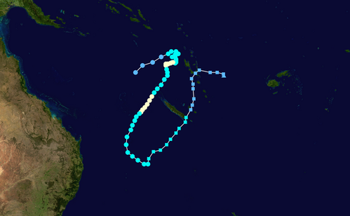 Forecast track map of Tropical Cyclone Oma (22/02/2019). Image courtesy Michael Bath, Jimmy Deguara and David Croan Australian Severe Weather http://www.australiasevereweather.com